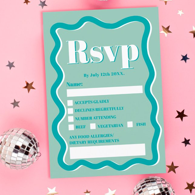 Retro-tealblåkurvekvippning vågigt osa inbjudningar (Skapare uppladdad)