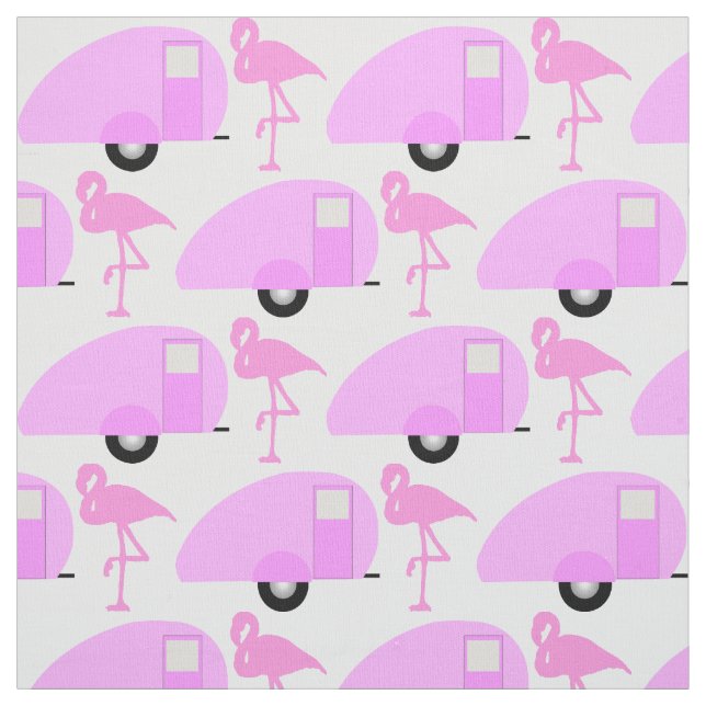 Retro TearDrop Camper Rosa Flamingo Tyg (Provkarta)
