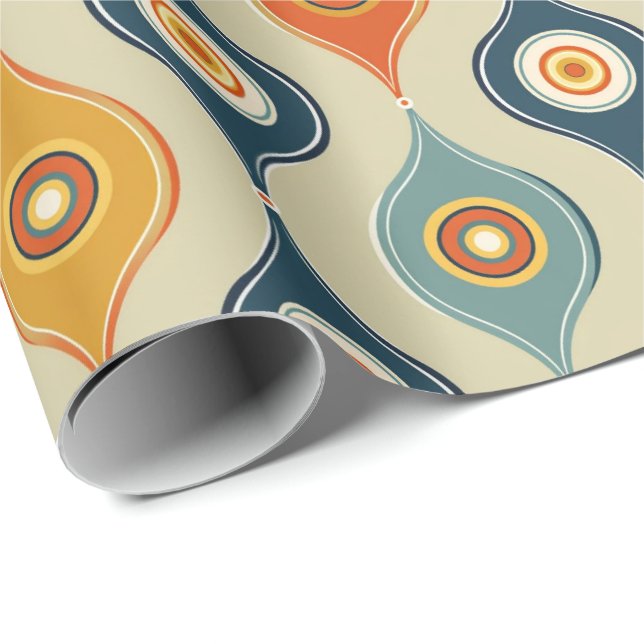 Retro TearDrop Gift Wrap - Vibrant Mid Century Presentpapper (Rullad Hörn)