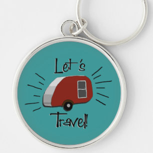 Retro Teardropcampare Keychain Rund Silverfärgad Nyckelring