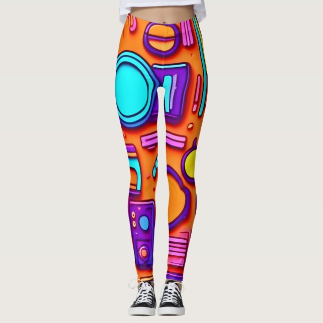 Retro Tech Pop: Nostalgic Gadget Collage Leggings (Framsida)