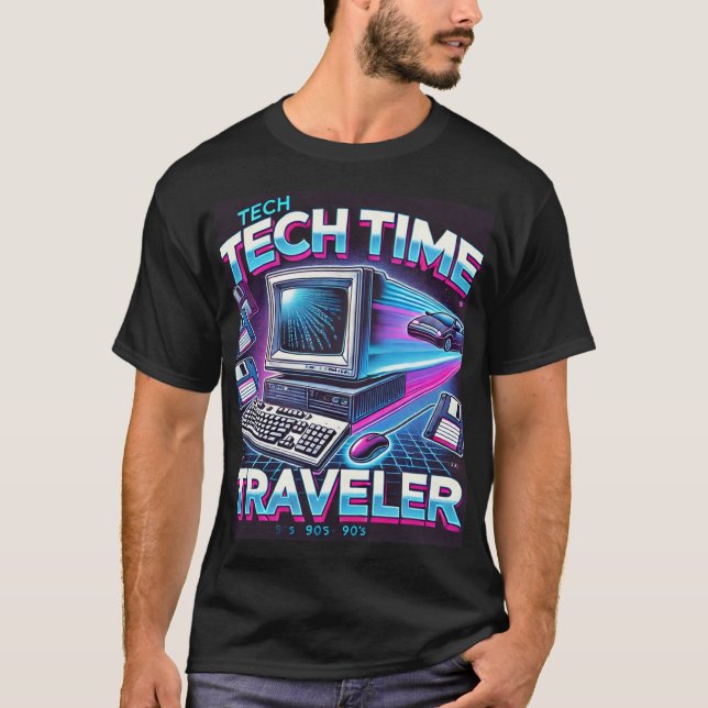 Retro Tech Time Traveler - 90:s nostalgia T Shirt (Framsida)