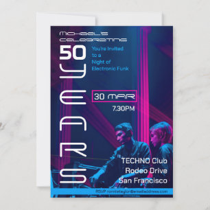 Retro Techno Music 50:e Födelsedagsfesten Inbjudningar