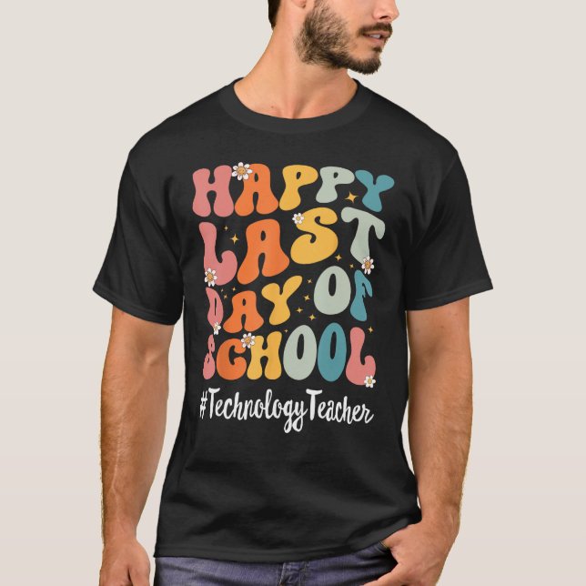 Retro Technology Teacher i Lycklig förra skoldagen T Shirt (Framsida)