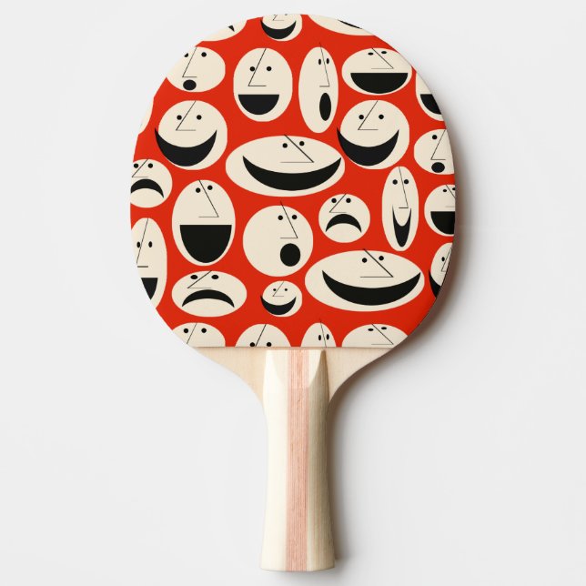 Retro Tecknad Ansikte Mönster Ping Pong Paddle Pingisracket (Framsidan)
