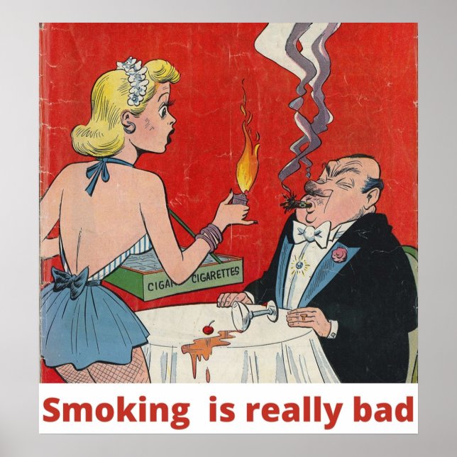 Retro Tecknad Bok Bilder - Rökning är dåligt för d Poster (Framsidan)