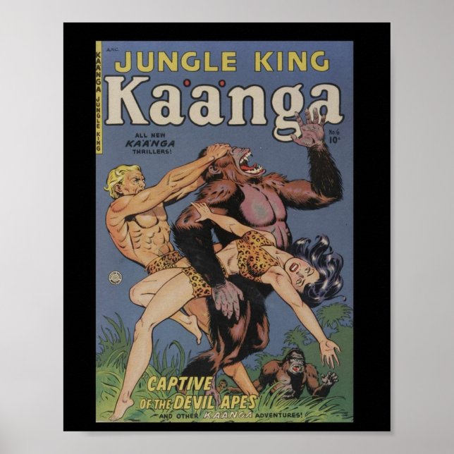 Retro Tecknad Bok Cover Jungle Ape Pin Up Poster (Framsidan)