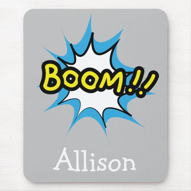 Retro Tecknad Bok Grått Boom Musmatta (Framsidan)