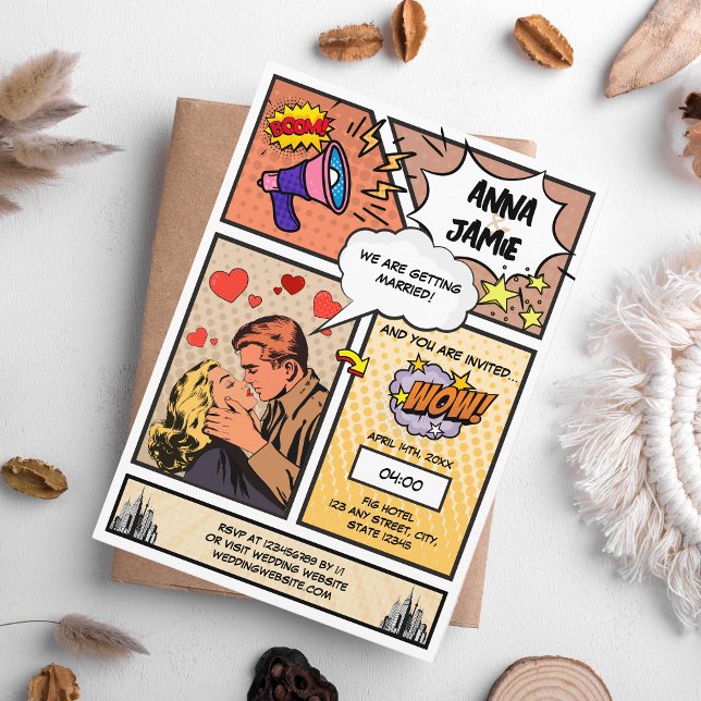 Retro Tecknad Bok superhjälte Unik Bröllop Inbjudningar (retro comic book wedding invitation)