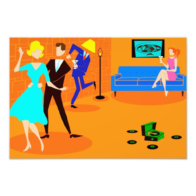 Retro Tecknad Cocktail Party Fotoutvidgning Fototryck (Framsidan)