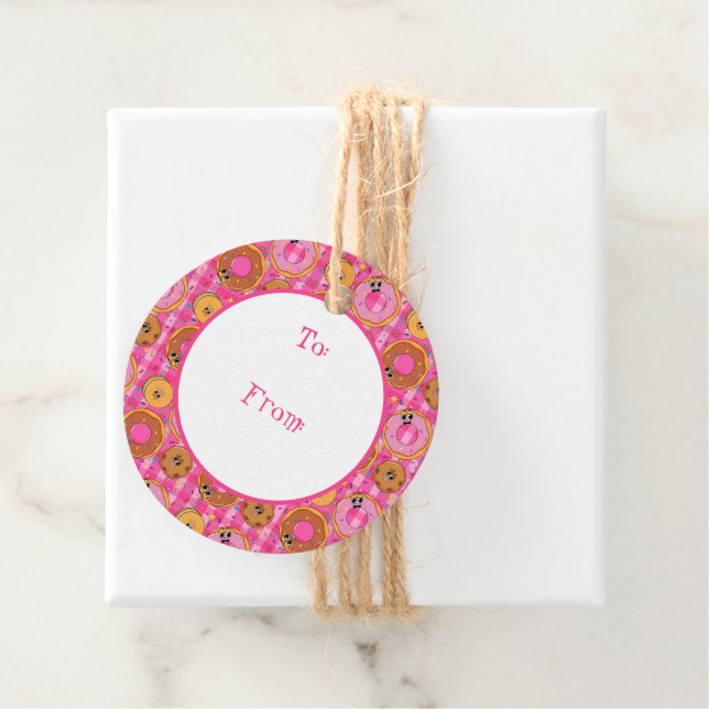 Retro Tecknad Donuts och sötsaker Gåvor Etiketter (På plats)