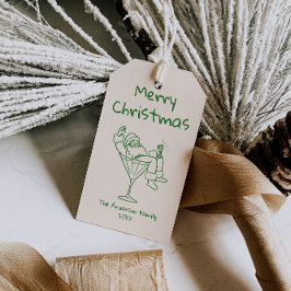 Retro Tecknad Grön Tomte God Jul Presentetikett