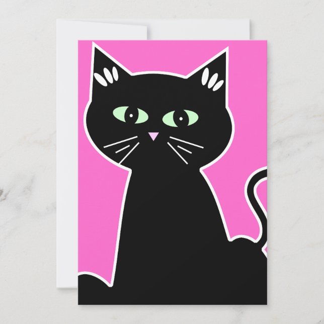 Retro Tecknad Grönt Eyed Cat Party Inbjudningar (Framsida)