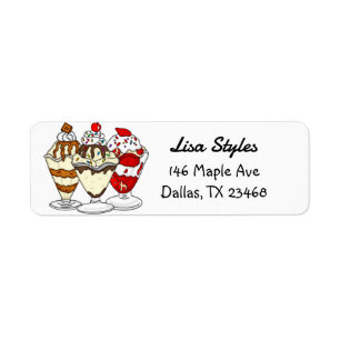 Retro Tecknad Ice Cream Sundaes Returadress Etikett
