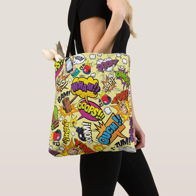 Retro Tecknad Pop Art Tote Bag: Bär Roligt överall Tygkasse (Närbild)
