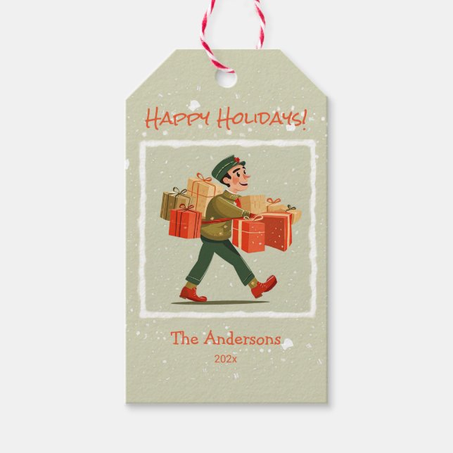 Retro Tecknad Postman Helgdag Presentetikett (Framsidan)