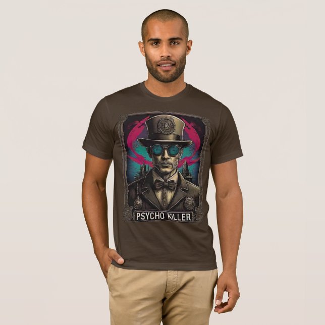 Retro Tecknad Psycho Killer Steampunk Art T Shirt (Hel framsida)