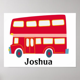 Retro tecknad Red dubbla Decker buss personalize Poster