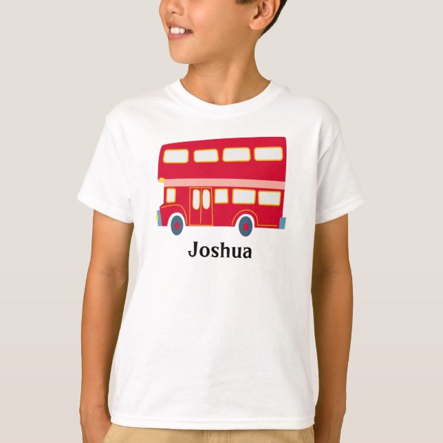 Retro tecknad Red dubbla Decker buss personalize T Shirt (Framsida)