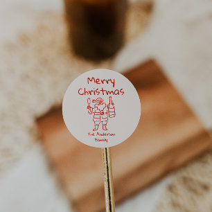 Retro Tecknad Röd Tomte God Jul Runt Klistermärke
