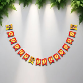 Retro Tecknad Superassistance Tecknad Boy's Födels Vimplar