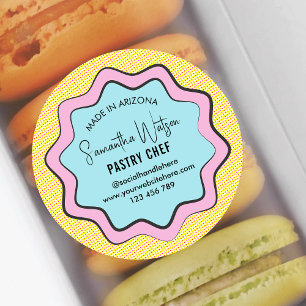 Retro Tecknad Trendig Roligt  Färgfull cafe Bakery Runt Klistermärke