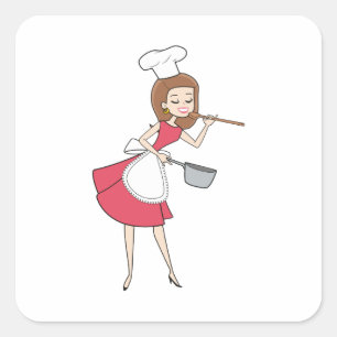 Retro Tecknad Woman Sticker Fyrkantigt Klistermärke