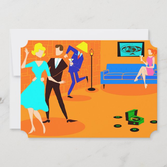 Retro tecknadcocktailpartyinbjudningar inbjudningar (Framsida)