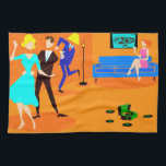 Retro tecknadcocktailpartykökshandduk kökshandduk<br><div class="desc">Denna Retro tecknadcocktailpartykökshandduk har inte ett riktat inått ben i dess att förkroppsliga! Den moderna designen för det mitt- århundradet presenterar en vibrerande tecknadteckning av ett vardagsrum och en livlig cocktailparty. Det finns ett attraktivt kopplar ihop på dansgolv. Den blonda kvinnan i en turkosklänning och henne den högväxt, mörka och...</div>