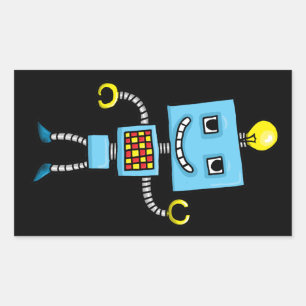 Retro-tecknadens blå robot rektangulärt klistermärke