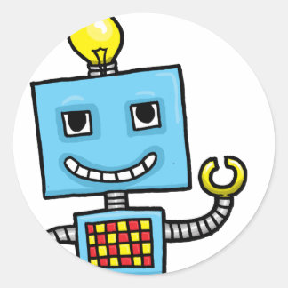 Retro-tecknadens blå robot runt klistermärke