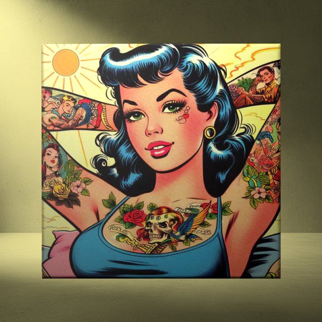 Retro Tecknads Tattoo Girl Kakelplatta (Skapare uppladdad)