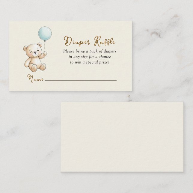 Retro Teddy Bear Baby Boy shower Diaper Raffle Tilläggskort (Fram/baksida)