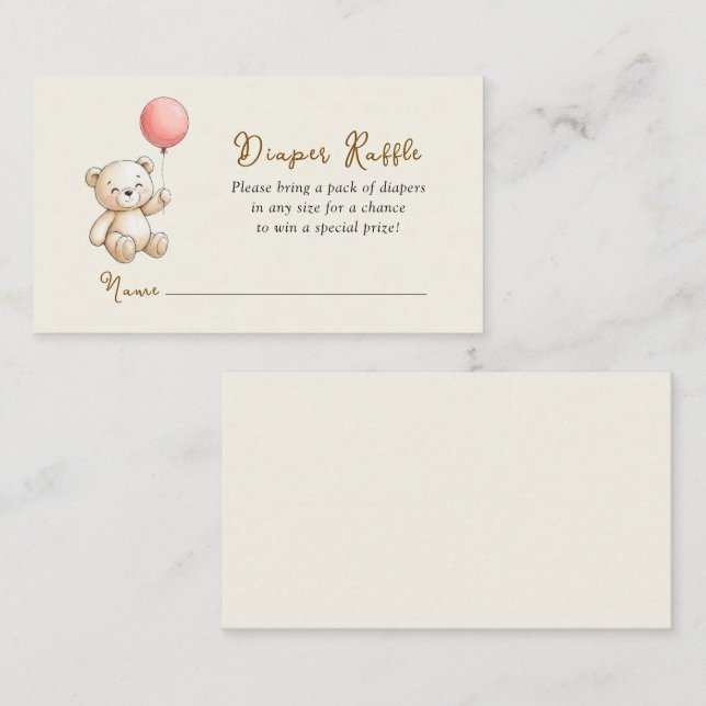 Retro Teddy Bear Baby girl shower Diaper Raffle Tilläggskort (Fram/baksida)