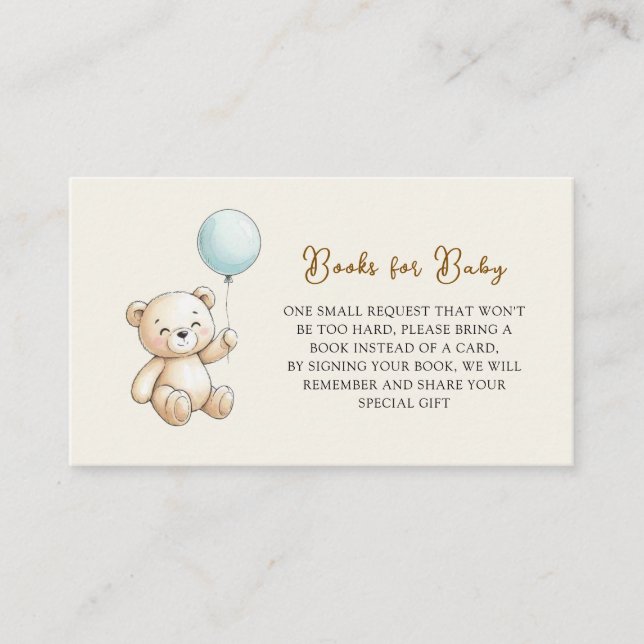 Retro Teddy Bear Blue Baby Shower Book Request Tilläggskort (Framsida)