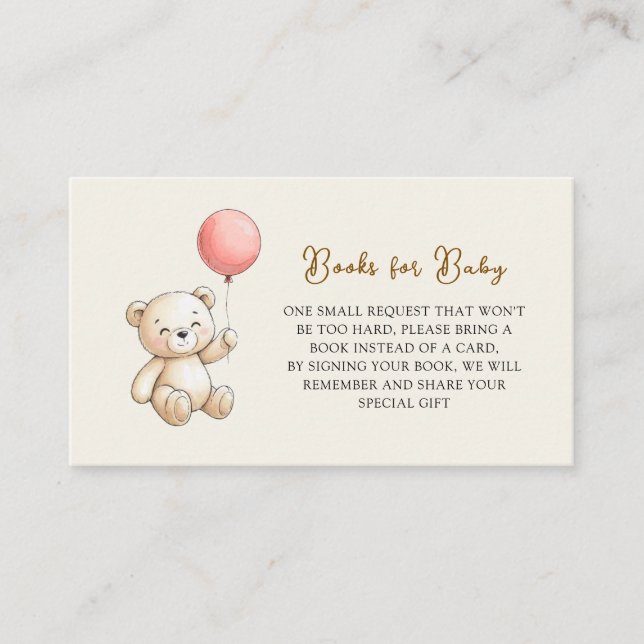 Retro Teddy Bear pink Baby Shower Book Request Tilläggskort (Framsida)