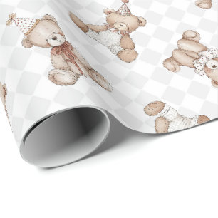 Retro Teddybjörn nostalgi skrynklig rutig Presentpapper