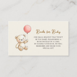 Retro Teddybjörn rosa Baby Shower Bokförfrågan Tilläggskort