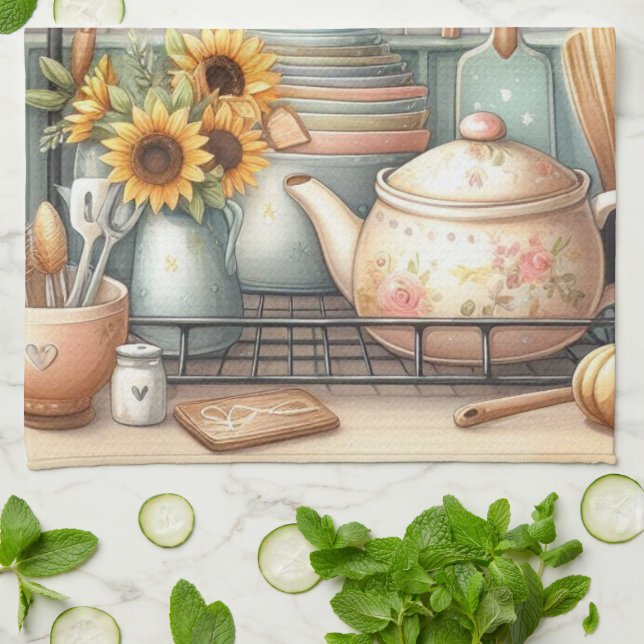 Retro Tekanna Servis Tryck på  Kökshandduk (Vikta)