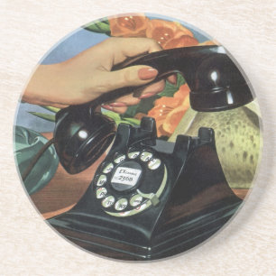 Retro telefon med roterande urtavla, Vintage Busin Underlägg Sandsten