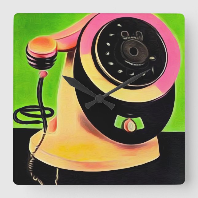 Retro-telefonnummer för konturkonst 3 fyrkantig klocka (Framsida)