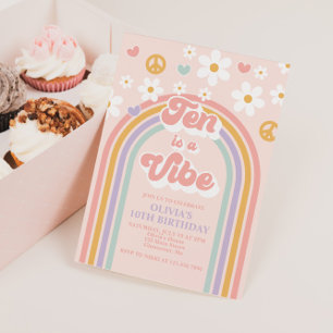 Retro Ten är en Vibe Rainbow 10:e födelsedagen Inbjudningar