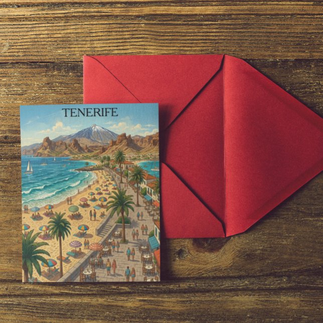 Retro Tenerife Kanarieöarna Spanien Strand  Vykort (Retro Tenerife Canary Islands Spain Beach Postcard)