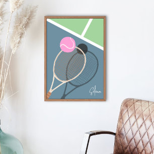 Retro Tennis Hard Court Star Anpassningsbar Namnte Poster