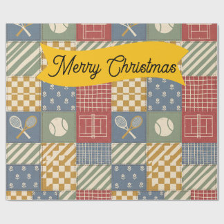 Retro Tennis Patchwork God Jul Presentpapper