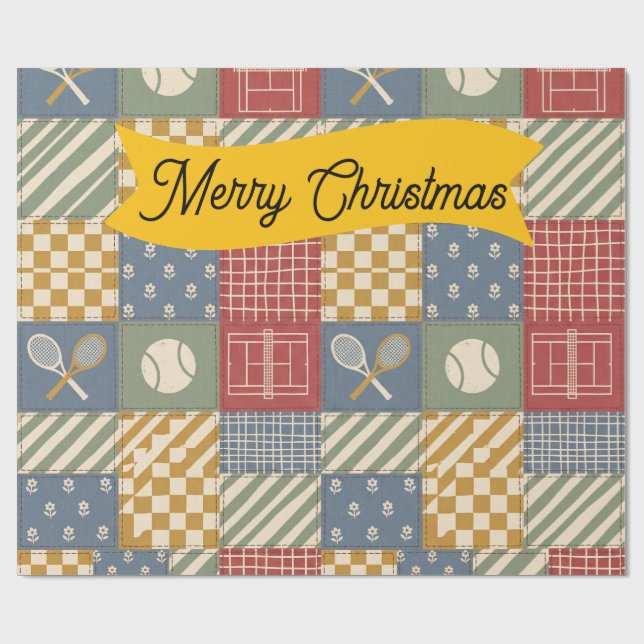 Retro Tennis Patchwork God Jul Presentpapper (Platt)
