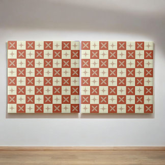 Retro Terracotta & Beige Starburst Checkered Kakelplatta