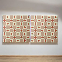Retro Terracotta & Beige Starburst Checkered Kakelplatta