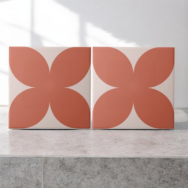Retro Terracotta Blommigt Petal Mid Century Modern Kakelplatta (Skapare uppladdad)