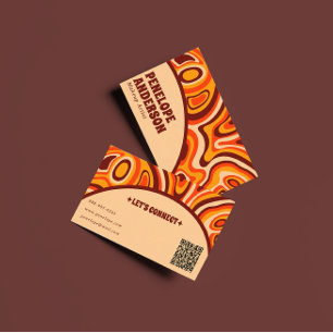Retro Terracotta Cream Orange QR Code Boho Groovy Visitkort